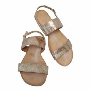 KENNETH COLE Metallic Faux Snakeskin Sandals Sz 7M Animal Hippy Futuristic Flats